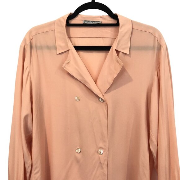 Emporio Armani Silk Blend Double Breasted Button Front Long Sleeve Blouse 40 - Picture 4 of 12